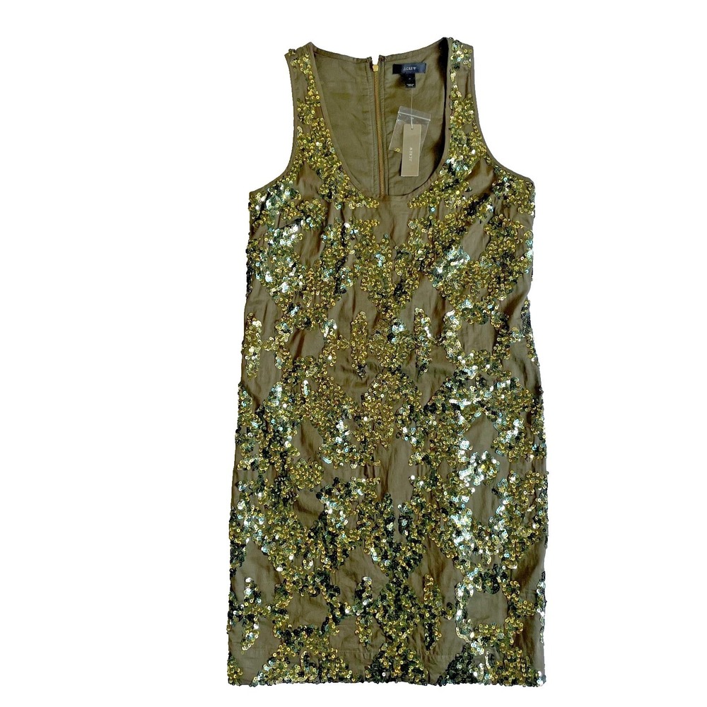 J. Crew Women's Sleeveless Dark Green Olive Sequin Party Dress Small‎ 4